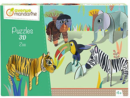 Avenue Mandarine PU015C - Puzzle 3D mit 5 Figuren, 5-10 Teile, ideal für Kinder ab 4 Jahren, 1 Stück, Zoo