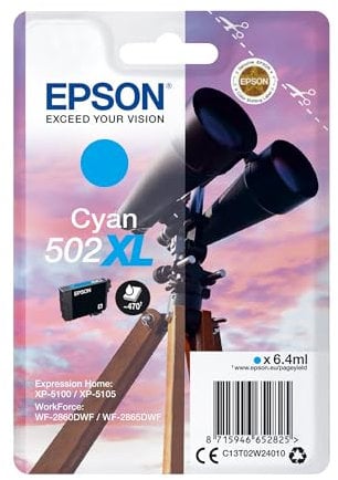 Epson Original 502XL Tinte Fernglas Singlepack Cyan XL, XP-5100 XP-5105 XP-5150 XP-5155 WF-2860DWF WF-2865DWF WF-2880DWF WF-2885DWF, ReadyPrint Flex-Tintentarife