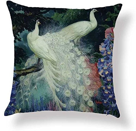 hengjiang Kissen Vogel Pfau Feder Gemälde 120 g Dicke Baumwolle Leinen doppelseitig 45,7 x 45,7 cm/45 x 45 cm Überwurf Kissen für Zuhause Sofa Bett Auto Büro Deko 03