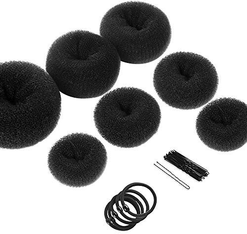 Teenitor 7 Hair Bun Makers Set, Black Buns Shaper Hair Styling Accessories Kit with 5 Bands & 20 Bun Pins, Donut Ring Style Chignon Bun Maker for Ballet Dance(2 Small 2 Medium 2 Large 1 Extra-large)