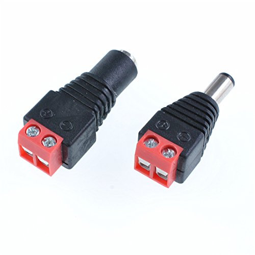 Oiyagai 10 Pares de Conectores de Enchufe de Alimentación DC Macho+Hembra de 12V 2,1 x 5,5mm para Cámara CCTV (Rojo)