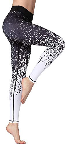 FLYILY Damen High Waist Elastische Sporthose mit Bunte Blumen Design Blickdichte Sport Leggings Lange Sportleggins Yogahosen