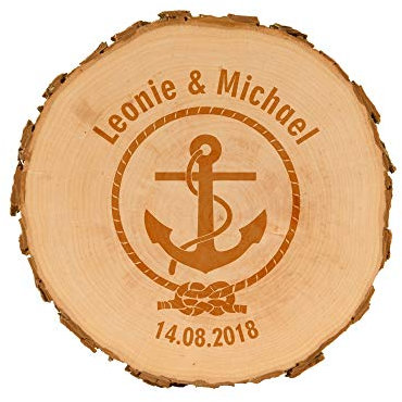 Baumscheiben zur Hochzeit mit Gravur - personalisierte Holzscheibe - verschiedene Designs - naturbelassen - Dekoration - Wanddeko (Anker)