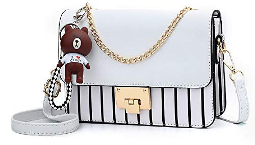 zhongningyifeng Crossbody Bag Schultertasche für Damen Leder Kleine Geldbörsen Handtaschen Mode, Weiß gestreift, Small
