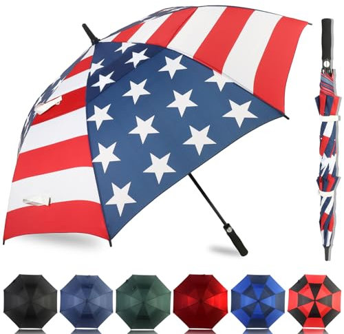 LLanxiry Automatic Open Golf Umbrella 54/62/68/72 Inch, Extra Large Windproof Vented Double Canopy Stick Umbrella, 210T Pongee Waterproof SPF 50+, Fiberglass Ribs Steel Shaft, EVA Grip for Golf