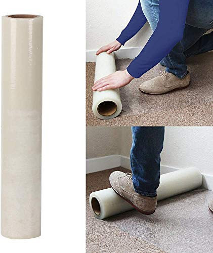 Rikdev® Self Adhesive Carpet Floor Stairs Protection Film 25m Long - Heavy Duty Puncture & Water Resistant 600mm x 25m roll
