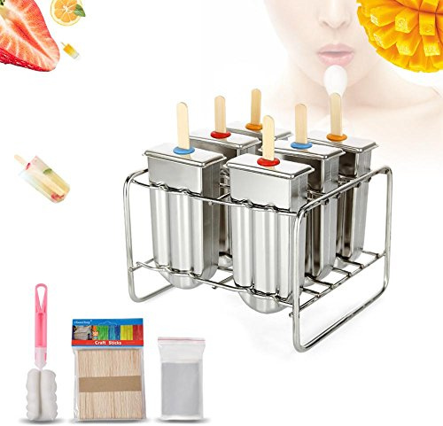 Popsicle Formen Edelstahl, 6 Stück Edelstahl Eisform Popsicle Formen Set mit Stick Holder und Tasse Pinsel für hausgemachtes Eis am Stiel