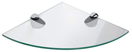 BSM Marketing Eckregale aus gehärtetem Glas für Badezimmer, Schlafzimmer, Küche, Büro, mit großen verchromten Regalhalterungen, 300 mm, 6 mm dick, schwarz, weiß oder transparent (transparent)