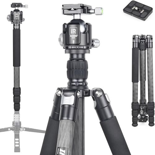 INNOREL RT75C Kit Trépied et Rotule Carbone 172cm Trépied de Voyage Portable Trépied Professionnel 2 en 1 Monopode Tripod&Head Kit avec Colonne Centrale & N44 Rotule Charge Max 25kg (RT75C+N44)
