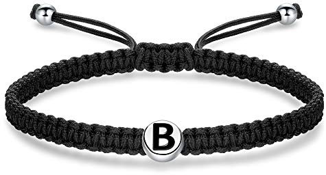 J.Endéar Buchstabe Initial B Armband für Damen Mädchen Herren 925 Sterling Silber geflochtenes Initialenarmband mit verstellbarer Kette 16 + 8 cm Seilarmband