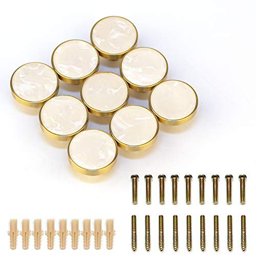 EVERGD 27mm Pure Copper Handle Shell Brass Gold Wardrobe Kitchen Cabinet Door Knobs Drawer Cupboard Hardware Pull Handle Clothes Coat Hook Modern Simple (9, Pearl Rainbow)