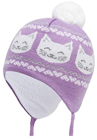 Marhatter Bommelmütze Mütze Mädchen Strickmütze Katze Ohrenmütze Kids