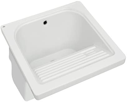 Jo-Bagno.it Lavabo de cerámica 60 x 60 con escurridor integrado para encimera o mueble empotrado o instalación con soportes, también en exterior, incluye desagüe de acero y sifón