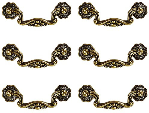 Chris.W Schubladengriffe in Blumenform, Antik-Bronze, für Küchenschrank, Schrank, Schublade, 7,6 cm Montage-Lochabstand, 6 Stück