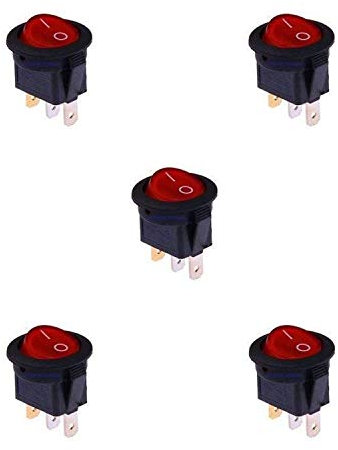 HeyNana Lot de 5 interrupteurs à bascule ronds SPST 3 bornes Lumière rouge 10 A 250 V AC
