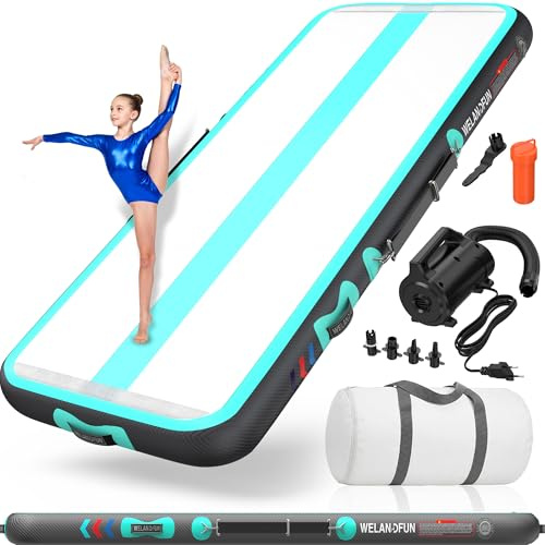 WELANDFUN Air Matte Track Turnmatte Aufblasbar 15 / 20cm mit Luftpumpe, 3/4 / 5 / 6m Gymnastikmatte Tumbling Matten, Trainingsmatte für Yoga/Zuhause/Taumel/Turnhalle