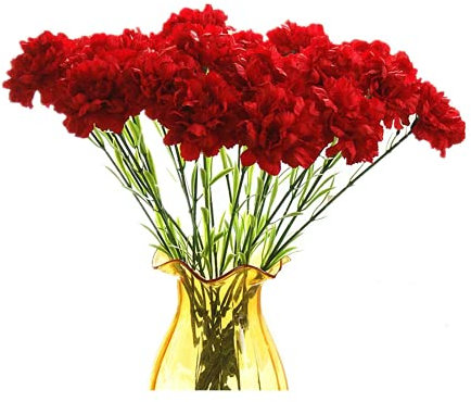 Yanyan 10 Stück Nelken künstliche Blumen für den Außenbereich, kein Verblassen, künstliche Nelke, Seidenblüten für Zuhause, Party, Hochzeit, Dekoration, Heimdekoration, Rot, 50,8 cm
