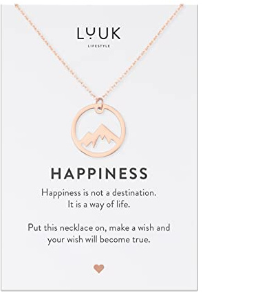 LUUK LIFESTYLE Halskette aus Edelstahl mit Anhänger und HAPPINESS Spruchkarte, Freundschaftskette, Geschenk zum Geburtstag, Damenschmuck, Silber, Gold, Rosé