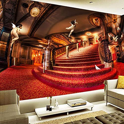 XTSWallpaper 3D Wandbild Schlafzimmer Wandkunst Selbstklebend 300X200Cm Rot Häuser Treppen Fototapete Tapete 3D Wandbild Tapete Kinder Junge Schlafzimmer Wohnzimmer Sofa Tv Hintergrund