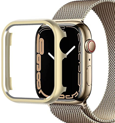 Miimall Custodia per Apple Watch Serie 9/8/7 41mm, Case in Lega di Alluminio, Custodia Sottile Antiurto Senza Protettore Dello Schermo, Cover Cornice Solido per Apple Watch 41mm Serie 9/8/7, Oro