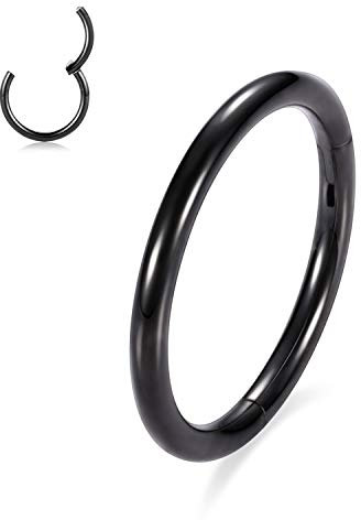 AROWRO Nase Hoop Ring Knorpelohrring G23 Titanium Conch Piercing Schmuck Helix Ohrring Conch Ohrringe Lippenringe Labret Schmuck Lobe Ohrringe Für Frauen Männer Nasenring 18 Gauge 12mm Schwarz