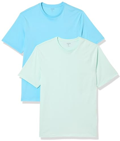 Amazon Essentials Men's T-Shirt Regular-Fit Short-Sleeve Crewneck, Pack of 2, Aqua Blue/Light Blue, X-Large