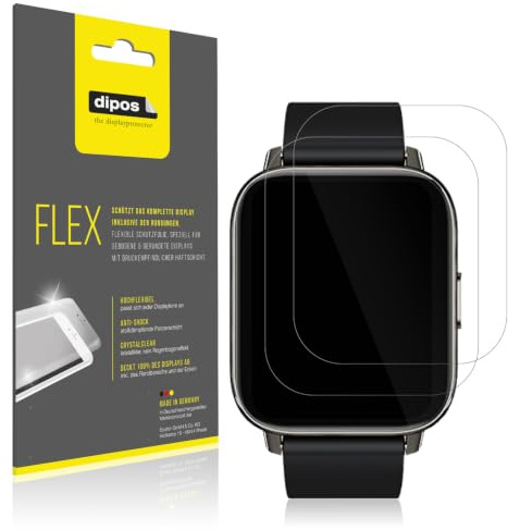 dipos FLEX 3x Protector de Pantalla claro para Rinsmola 1,69 Smartwatch | Transparente, cobertura 100%, Full Cover, autorreparable, sin burbujas, compatible con huellas dactilares, autoadhesivo
