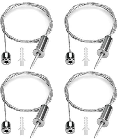 JaneYi 4 Stück 1,5mm*1m Seilaufhängung Edelstahl Stahlseil Hängende Aufhängung Drahtseil Aufhängung Decke Drahtseil für LED Lampe Panel Deckenleuchte Befestigungs