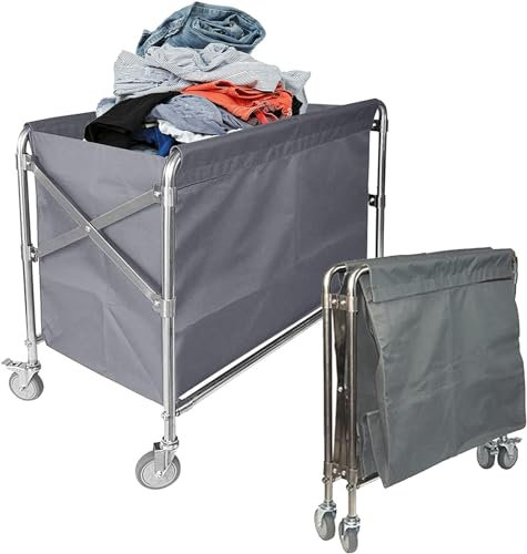 Mosegor Wäschewagen auf Rollen - Kommerzieller Hotel Wäschekorb Mit Rädern - Faltbarer Edelstahl Wagen Mit Abnehmbarer Oxford-Gewebe Tasche 87x52x78cm