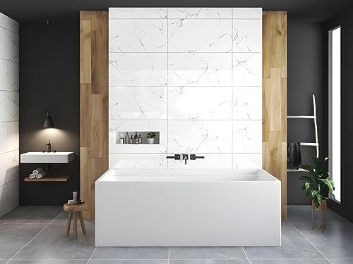 Vente-unique-Badewanne halb freistehend rechteckig - Acryl - 280 L - 170 x 75 x 60 cm - Weiß - ASPIUS