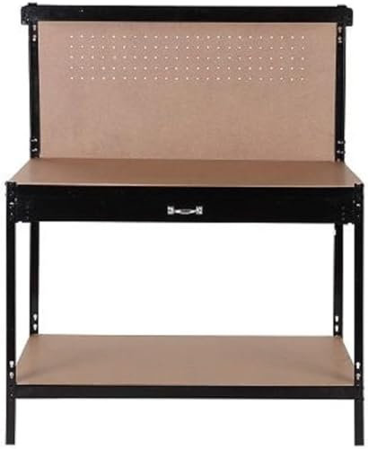 Megashopitalia Banco da Lavoro Officina Garage in Acciaio MDF Utensili Chiavi con Parete Attrezzi Cassetto Mensola, Nero, XL