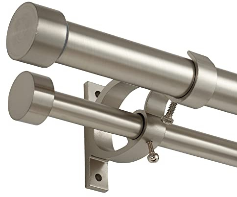 Lwiiom Brushed Nickel Double Curtain Rods 72 to 144 Inches (6-12 Feet),1-Inches Front and 5/8 Inches Back Adjustable End Cap Double Window Drapery Rod for Drapes and Curtains