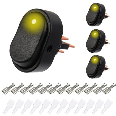 EPLZON 12V 30A SPST 3 poliger 2 Positionen wasserdichter LED Wippschalter für Auto LKW Wohnmobil Motorrad Boot Schiffssteuerung (Packung mit 4 Stück Gelb)