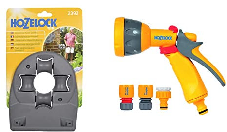 Hozelock 2392P0000 Universal Hose Guide & 2347 0000 Multi Spray Watering Gun Starter Set, 205.0 mm*230.0 mm*260.0 mm, Multicolour