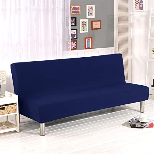 ShowyLive Armlose Sofabettüberzug Elastischer Sofabezug Ohne Armlehne Sofaüberwurf - Stoff waschbar Slipcover Möbelschutz für Faltcouch Sofa, Blau