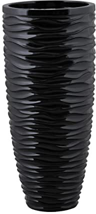 BARTPOL D7087D Blumentopf hoch 37x37x82cm Pflanzkübel rund aus Fieberglas I Übertopf fieberglas Pflanzkübel groß außen/innen I Übertöpfe für zimmerpflanzen I Fieberglas kübel-schwarz glänzend