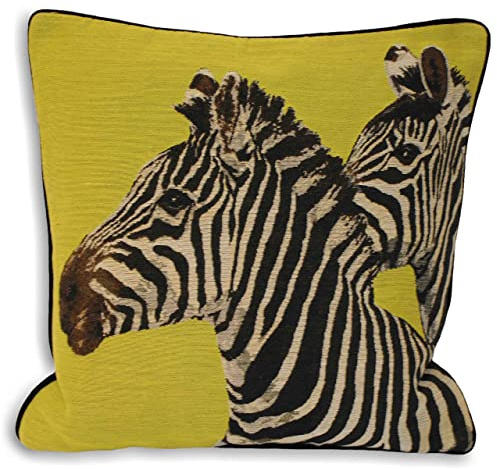 Paoletti Twin Zebra Polyester Filled Cushion, Lime, Square