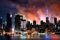 adrium Acryl-Bild 140 x 90 cm: Feuerwerkshow mit Wolkenkratzern in Manhattan Midtown und der Skyline von New York City bei Nacht (62003334)