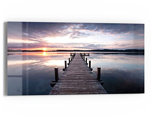 DEQORI Glasbild Echtglas | Motiv Steg bei Sonnenuntergang | horizontal einteilig 60x30 cm | schöne Dekoration | Wandbild für Wohnzimmer, Schlafzimmer, Flur & Küche | moderne Wanddeko