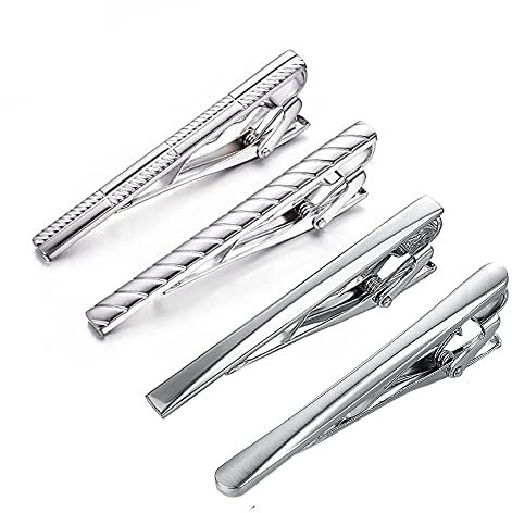 RunootPR 4 Pince à Cravate Lot Homme Argenté Professionnelle Clip à Cravate Cadeau de Mariage Anniversaire Fête Des Pères Accessoires de Cravate