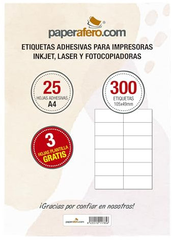 Etiketten Selbstklebend Bedruckbar A4 Paperafero | 300 adressetiketten selbstklebend 105x49,5mm | Aufkleber zum beschriften | Aufkleber Selbst gestalten