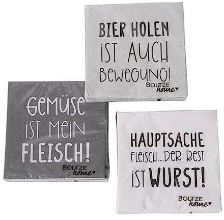ReWu Servietten Grillen Sprüche 3er Set 60 Stück Papierservietten Motivservietten 17x17 cm Tischdekoration