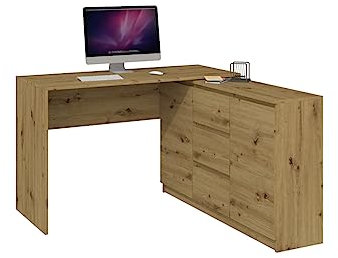VBChome Schreibtisch mit Kommode 120 x 50 x 76 cm Eiche Artisan Eckschreibtisch Kommode mit 3 Schubladen und 2 Türen Computer-Schreibtisch Bürotisch Arbeitstisch Eiche Artisan Schreibtisch mit Kommode