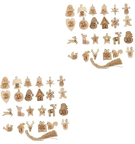 Amosfun 2 Sätze Kalender Charme Geschenkanhänger Mit Zahlen Aus Weihnachtsnummern-geschenkanhänger Krippenschmuck Weihnachtsdekoration Holzanhänger Hölzern Einstellen Weihnachtsbaum