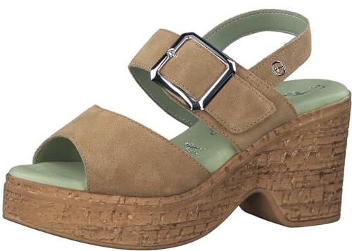 Tamaris Damen Plateau Sandalen Leder Keilabsatz Sommer; BEIGE/beige; 36 EU