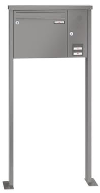 RENZ/Tetro/Freistehende Briefkastenanlage Standbriefkasten/RAL-Farbe 9007 Volumen 12 L/mit Fußplatten/Sprechsieb rechts/Dein-Briefkasten.de