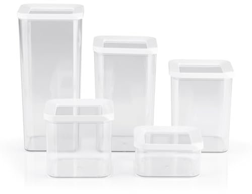 GOURMETmaxx Vorratsdosen mit Deckel 5er-Set | Luftdichte & stapelbare Aufbewahrungsbox | Vorratsbehälter zur Lagerung von Lebensmitteln | Silikonverdichteter Küchenorganizer [Transparent]