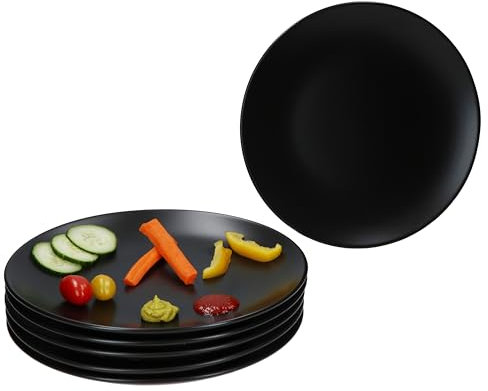 MamboCat Panther - Lot de 6 assiettes plates noires - Diamètre : 27,5 cm - En faïence mate pour 6 personnes - Grandes assiettes pour barbecue, etc. - Vaisselle pour petit-déjeuner, midi, café et dîner