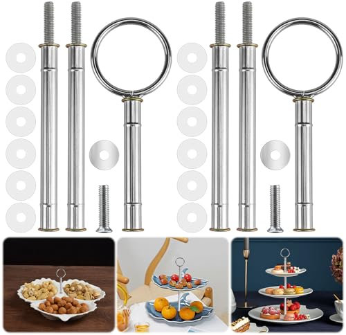 Etageren Stangen Set Etagere Bausatz Silber Etagerenstangen 2 Bis 3 Etagere Tortenstaender für Hochzeitstorte Tortenständer Buffet Torten Halter Obsttablett Snackteller(2 Set)
