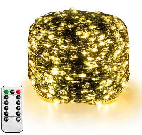 YUENFONG Lichterkette aus Kupferdraht, 150m 1500LED Drahtlichterkette 8 Leuchtmodi mit Stecker, Außen Innen Dekoration IP44 Wasserdicht für Weihnachten, Hochzeit, Bankett